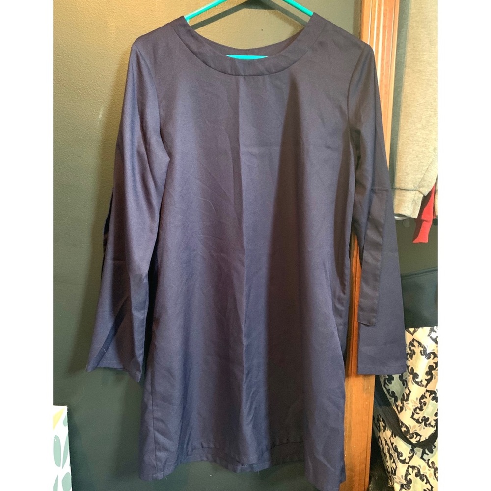 Navy blue elbow length sleeved dress
